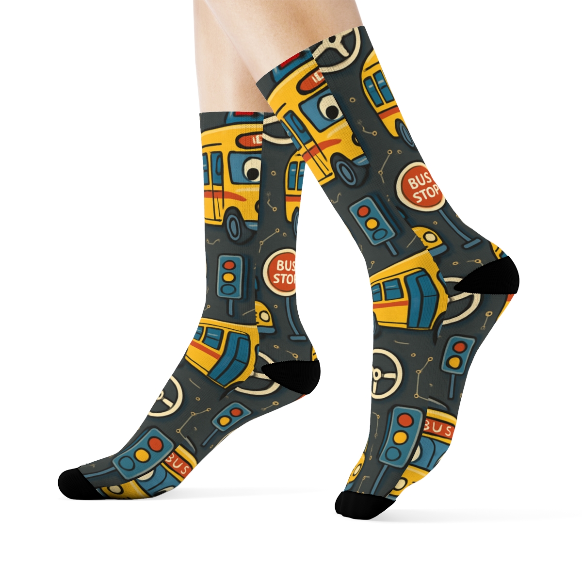 Route Rhythm Pattern With Bus Driver Spotlight custom crew socks