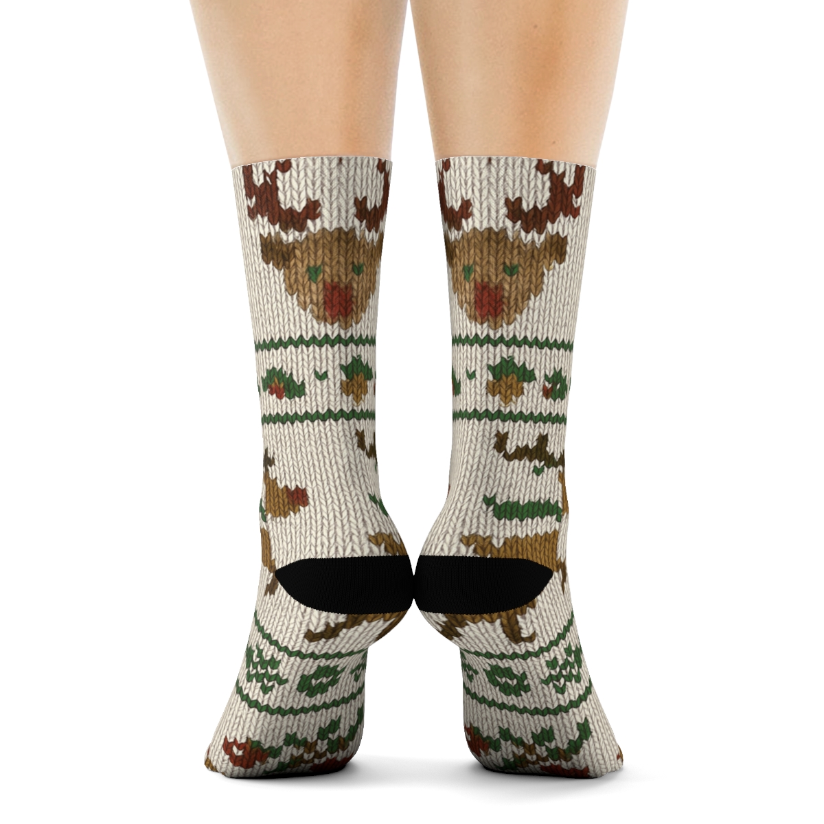 Rudolph Knit Illusion Antler Fair Isle soft everyday crew socks