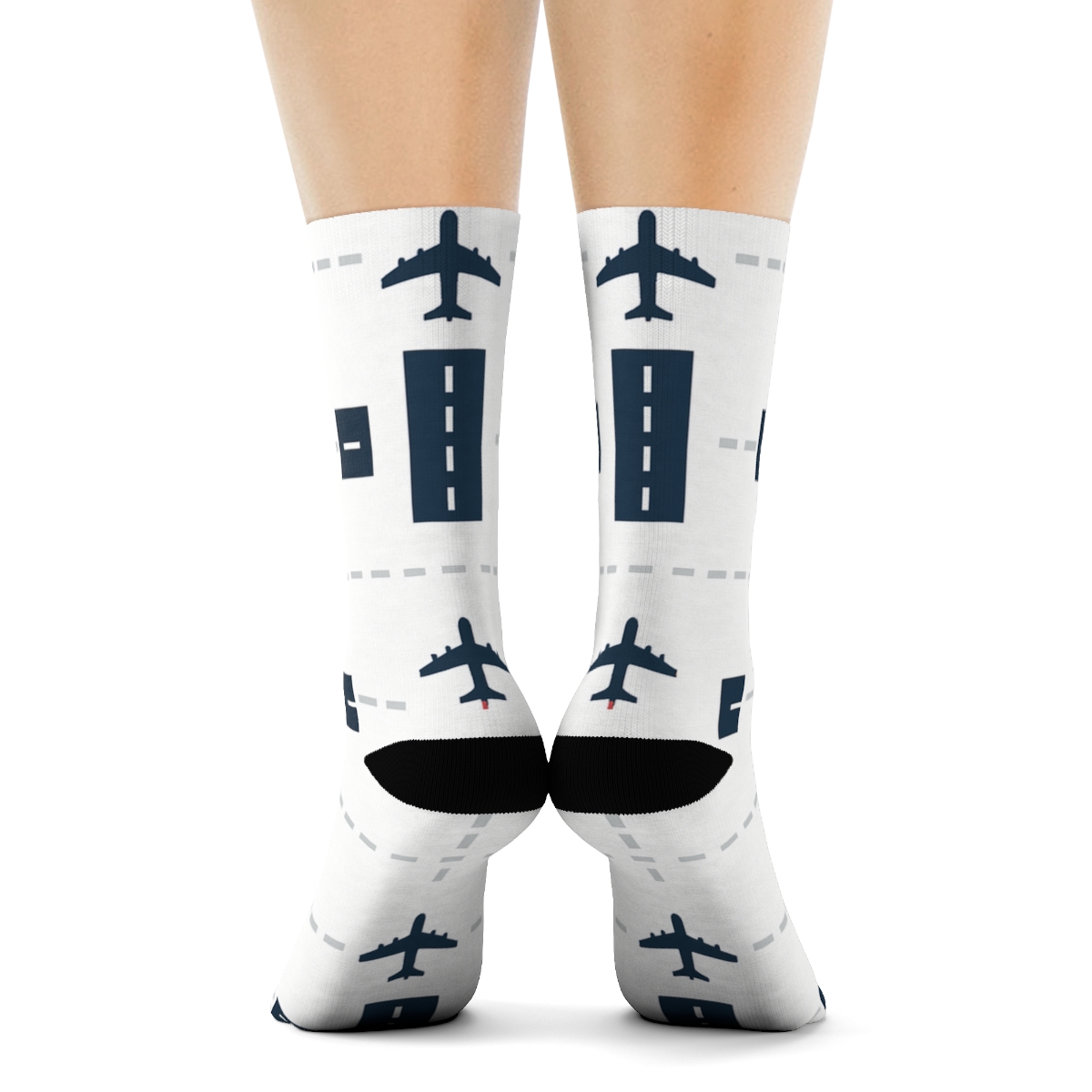 Runway Lattice With Airplane Icons unique graphic crew socks