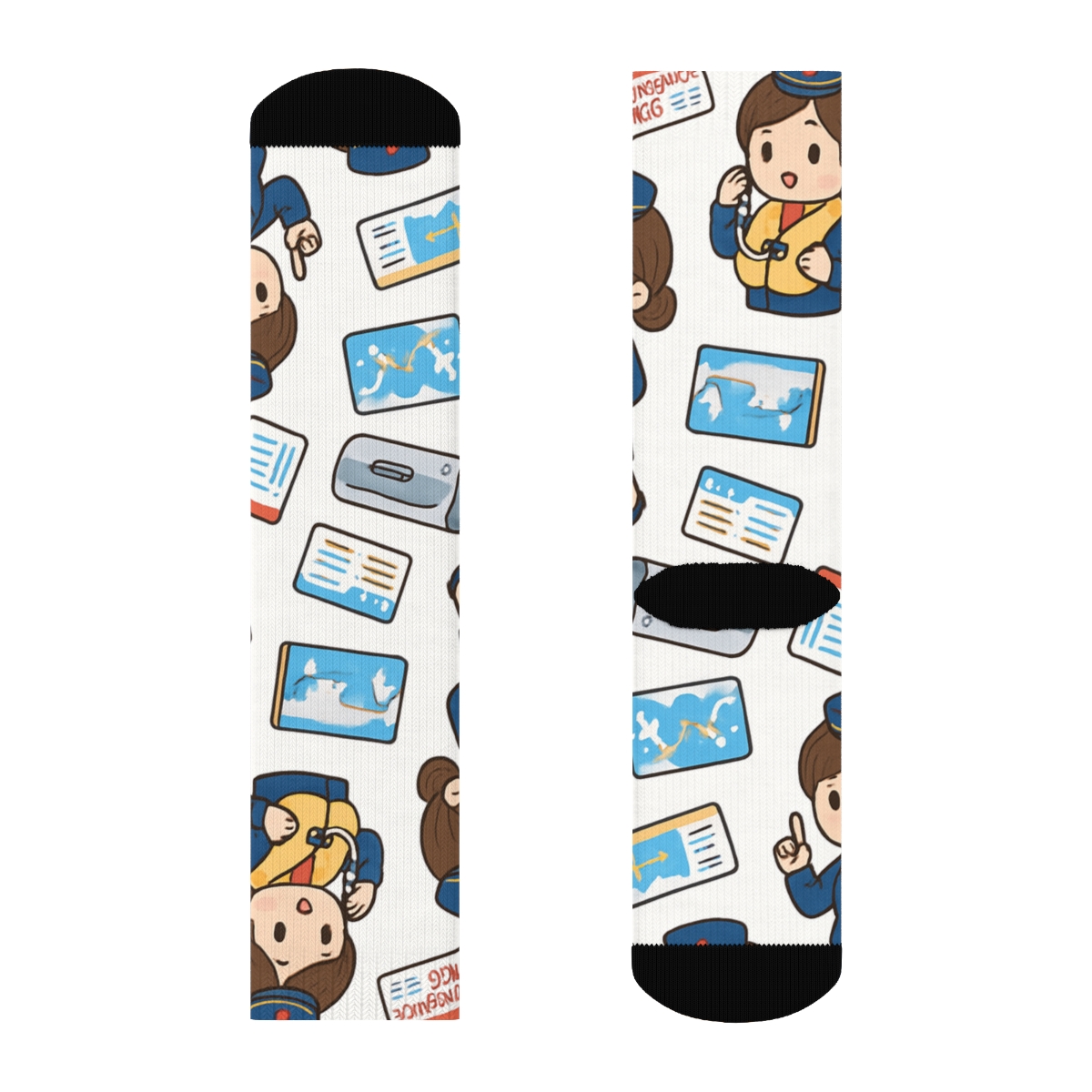 Runway Route Mosaic With Sky Flight Attendant comfortable cotton crew socks