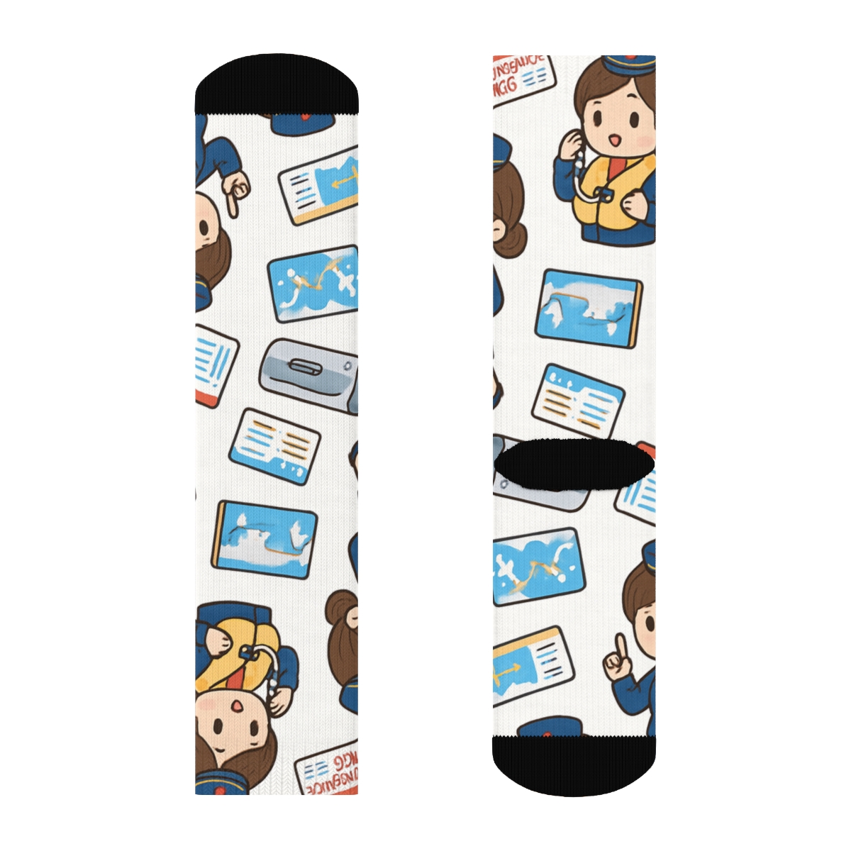 Runway Route Mosaic With Sky Flight Attendant comfortable cotton crew socks