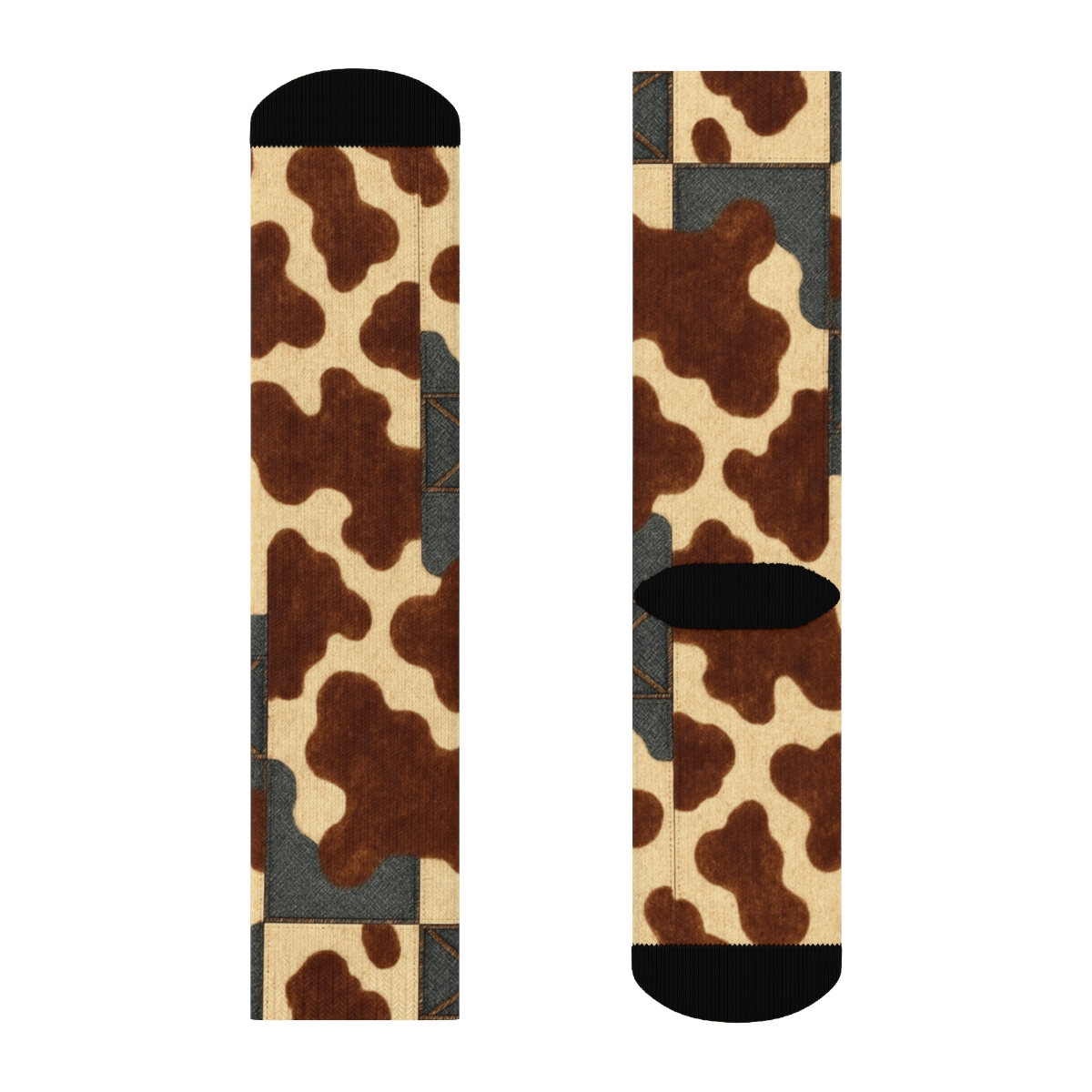 Rustic Blotch Patchwork designer printed crew socks