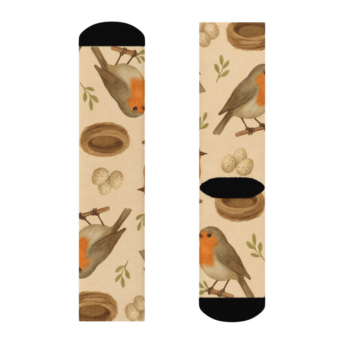 Rustic Robin Nest Ring Scatter On Beige Background personalized crew socks