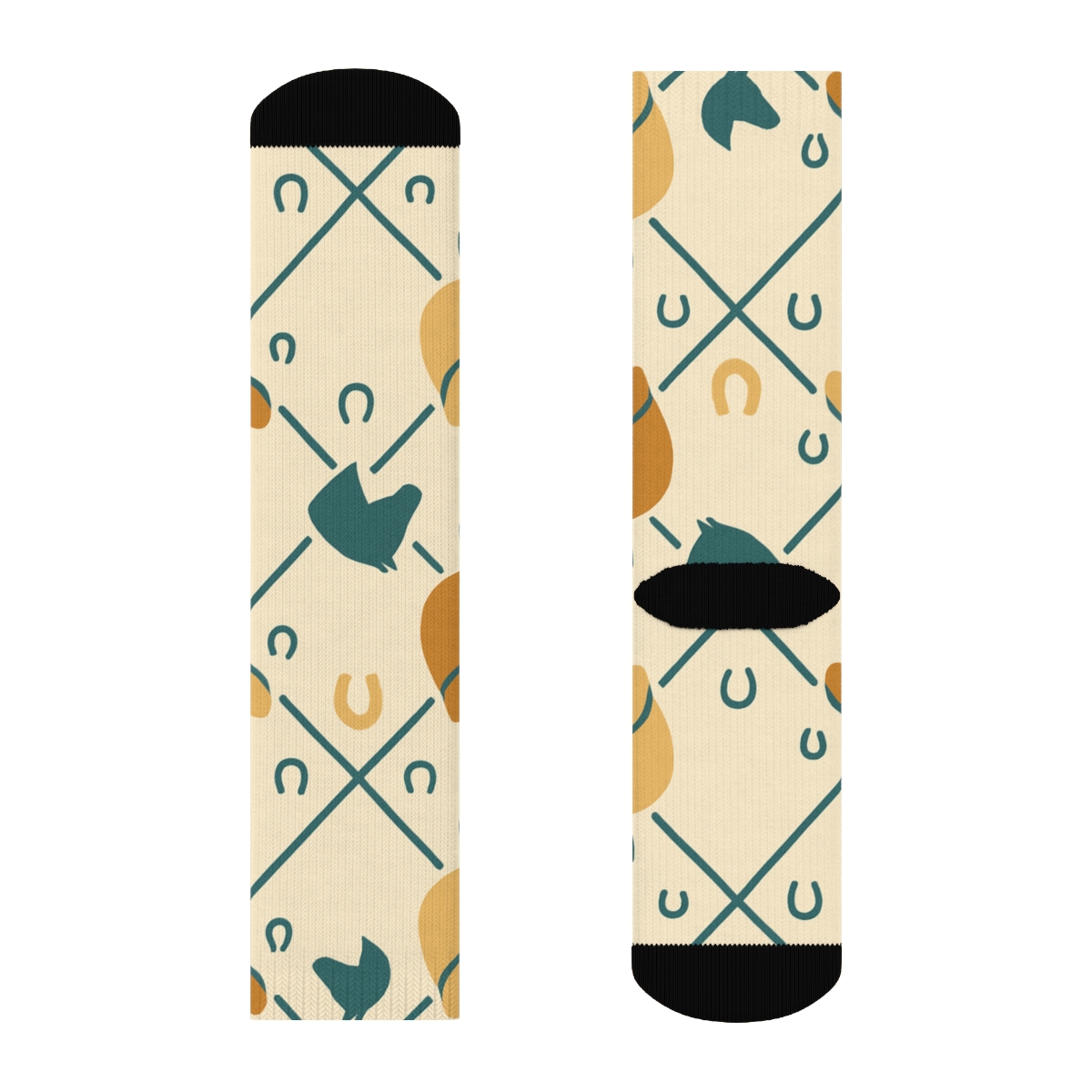 Saddle Lattice With Horse Accents designer printed crew socks