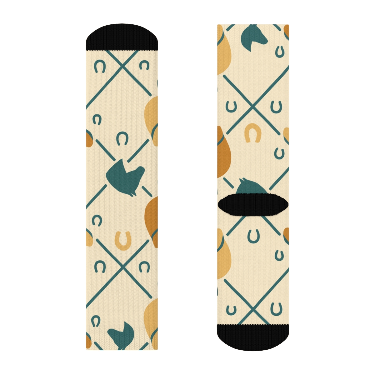 Saddle Lattice With Horse Accents designer printed crew socks