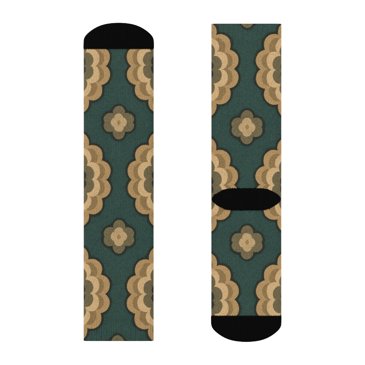 Safari Poster Medallion Rosettes On Teal Ground designer printed crew socks