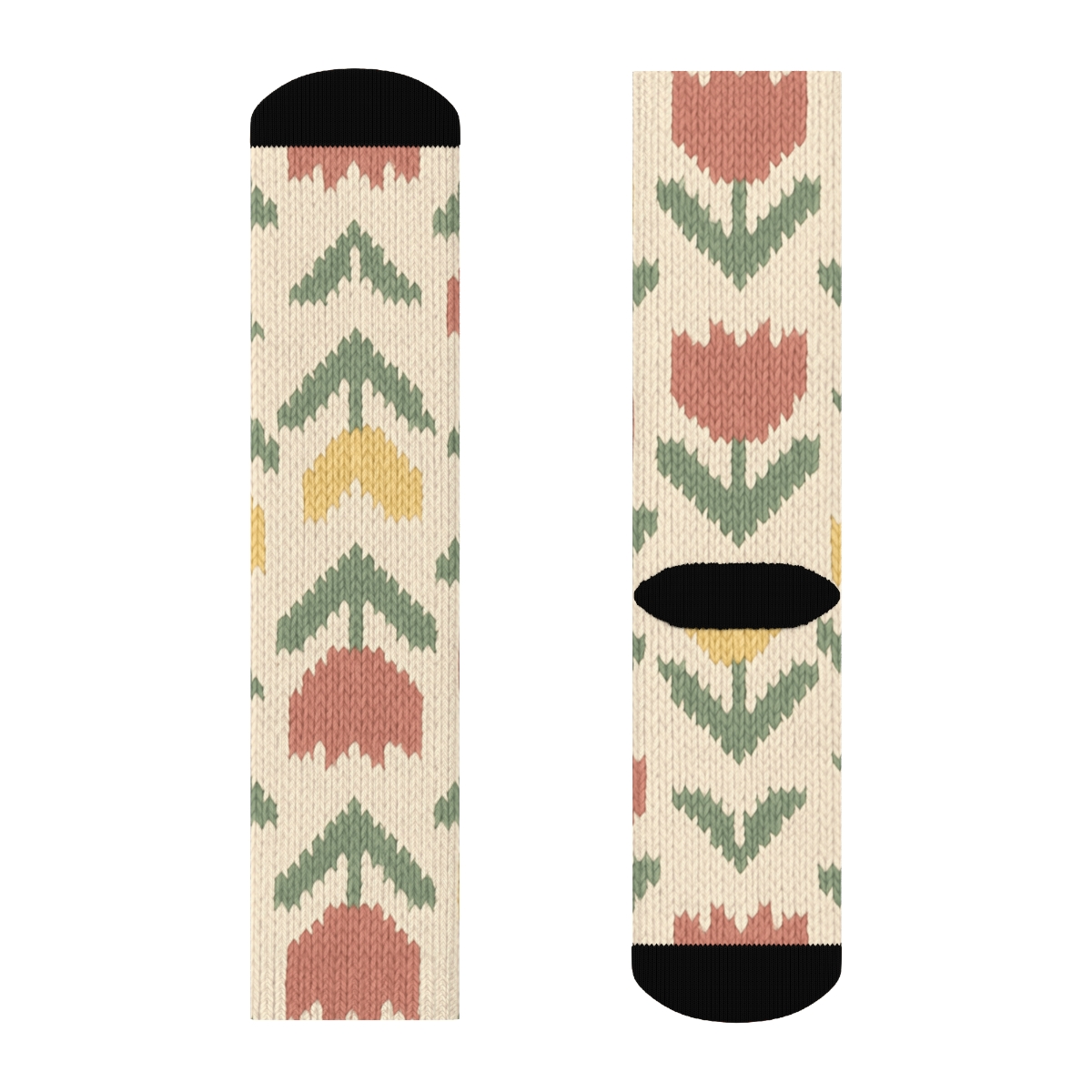 Sage Tulip Knit Chevron Repeat On Warm Ivory Background stylish athletic crew socks