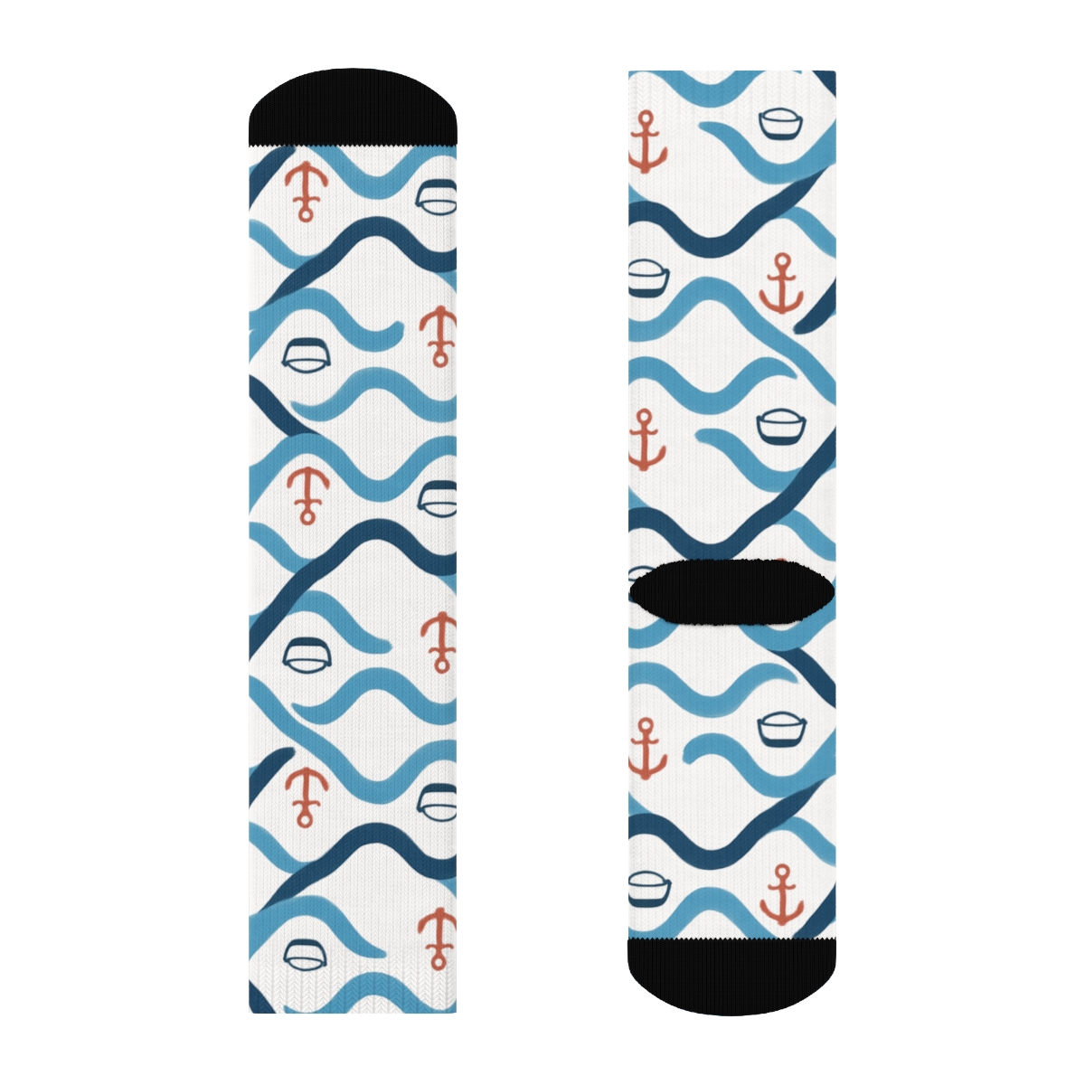 Sailor Wave Lattice Pattern stylish athletic crew socks