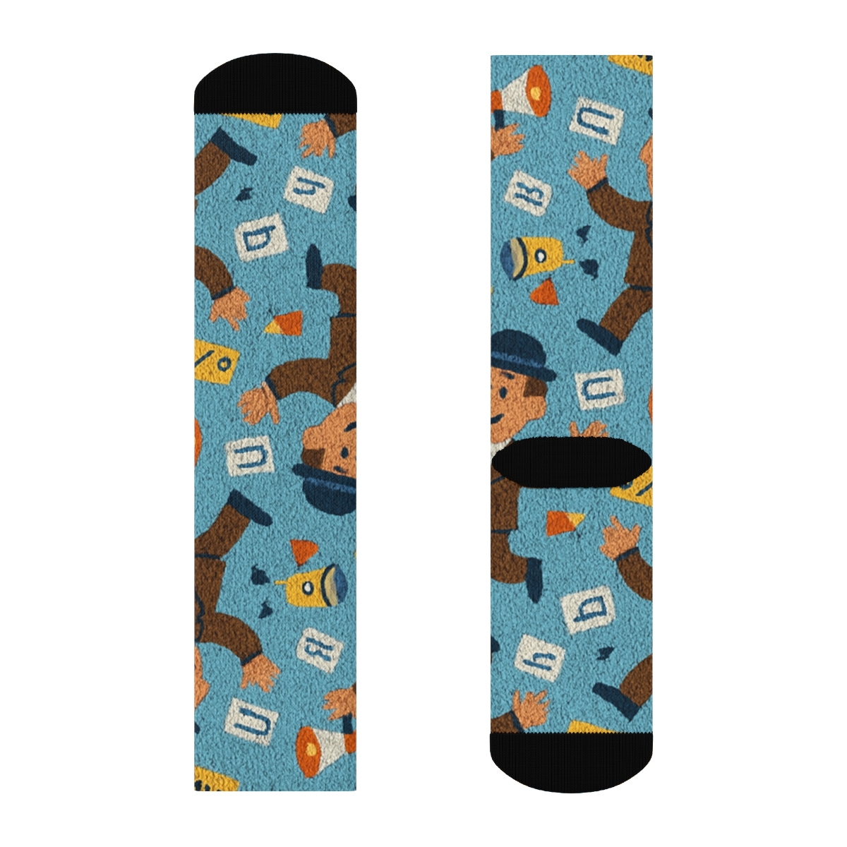 Salesperson Juggling Products Knit Pattern Illusion stylish athletic crew socks