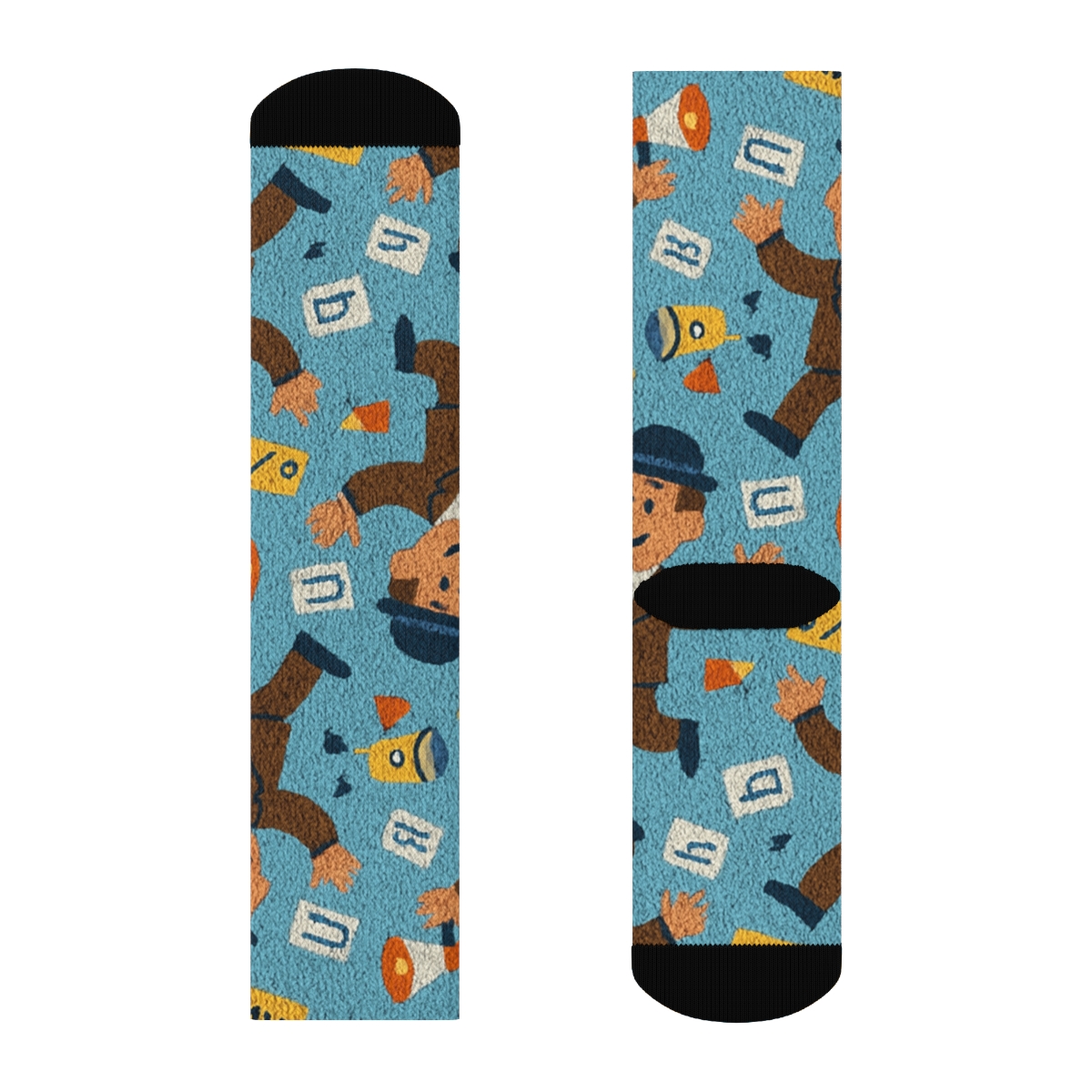 Salesperson Juggling Products Knit Pattern Illusion stylish athletic crew socks