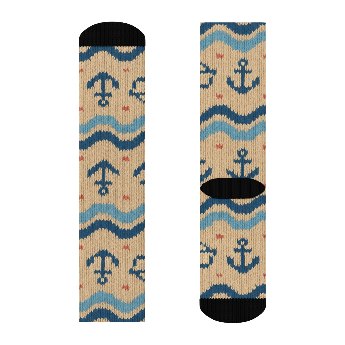 Sandy Beige Wave Bands Sailor Knit Illusion unique graphic crew socks