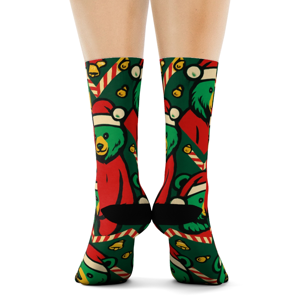 Santa Bear Chevron Lineup designer printed crew socks