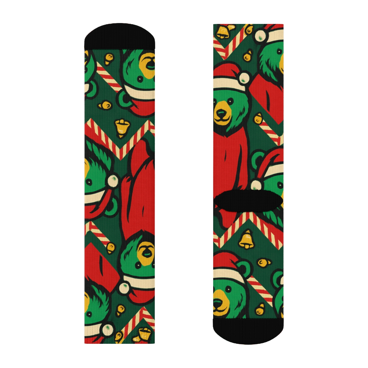 Santa Bear Chevron Lineup designer printed crew socks