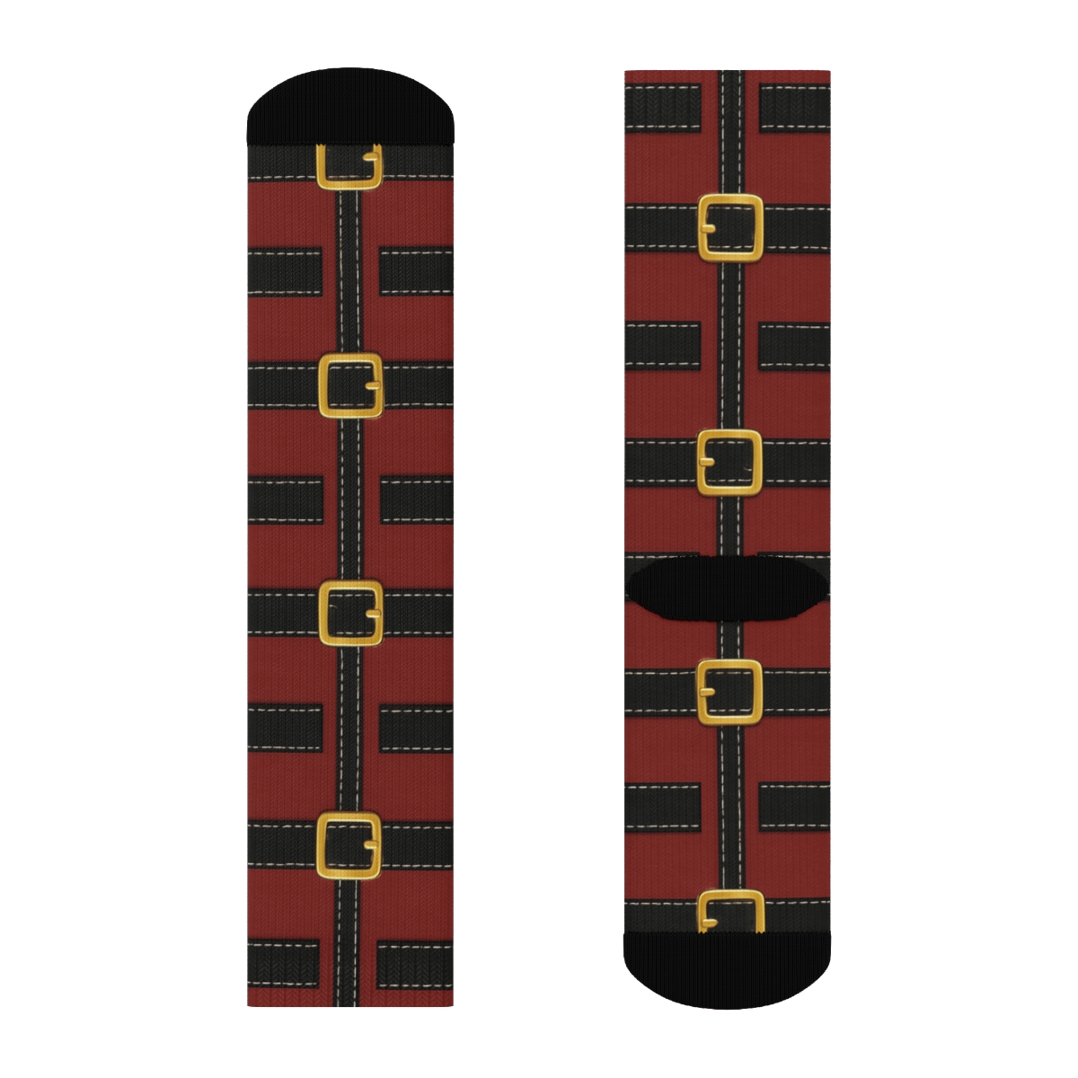 Santa Belt Buckle Grid On Deep Red designer printed crew socks