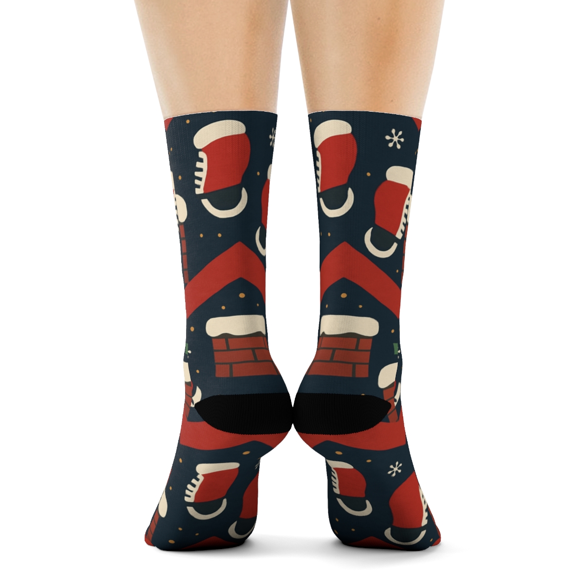 Santa Claus Chimney Footprints Chevron comfortable cotton crew socks