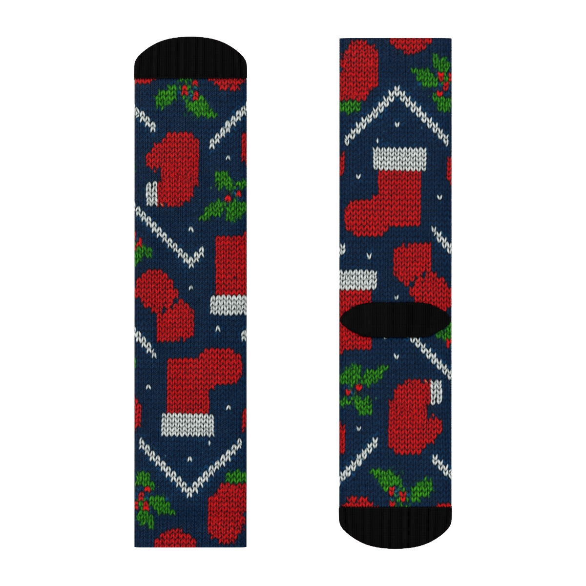 Santa Claus Knit Illusion Boot Chevron On Midnight Blue premium sports crew socks