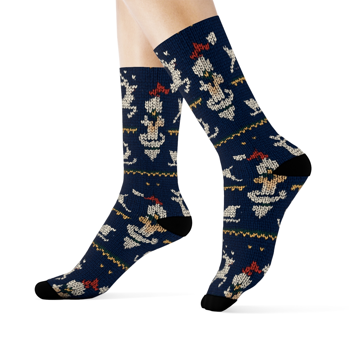 Santa Claus Nordic Night Pattern designer printed crew socks
