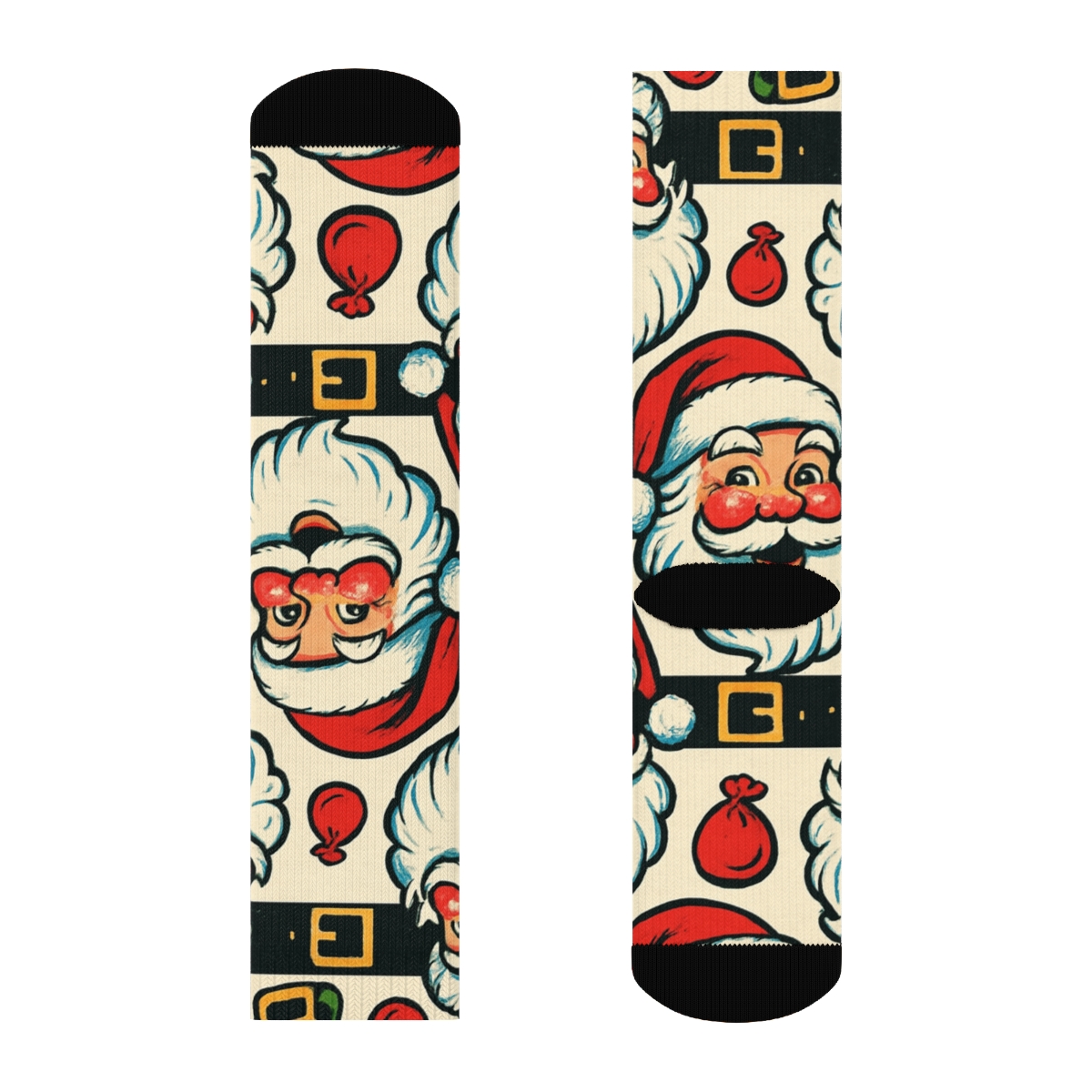 Santa Face Scatter With Belt Borders personalized crew socks