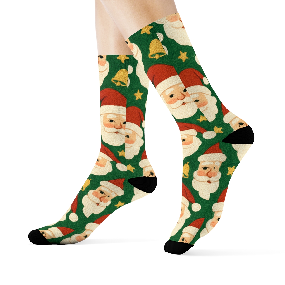 Santa Face Tessellation On Green custom crew socks