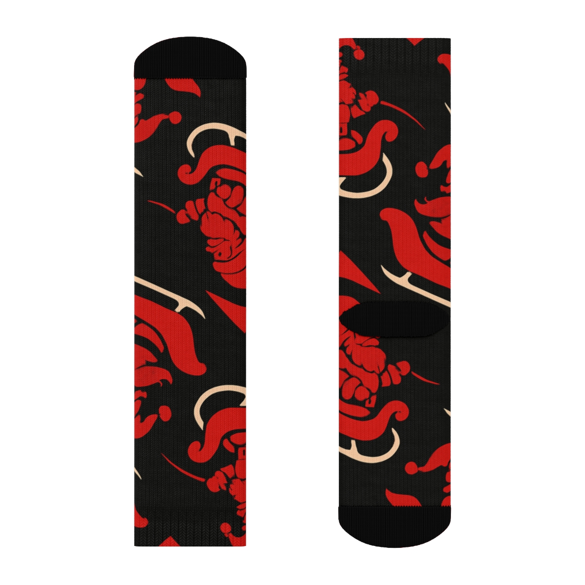 Santa Sleigh Array On Black Field designer printed crew socks