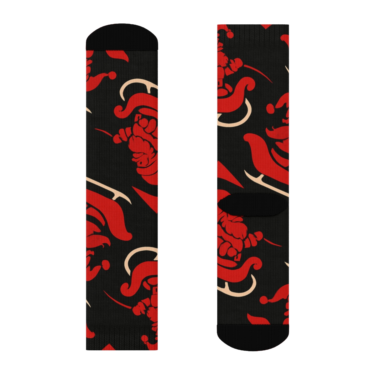 Santa Sleigh Array On Black Field designer printed crew socks