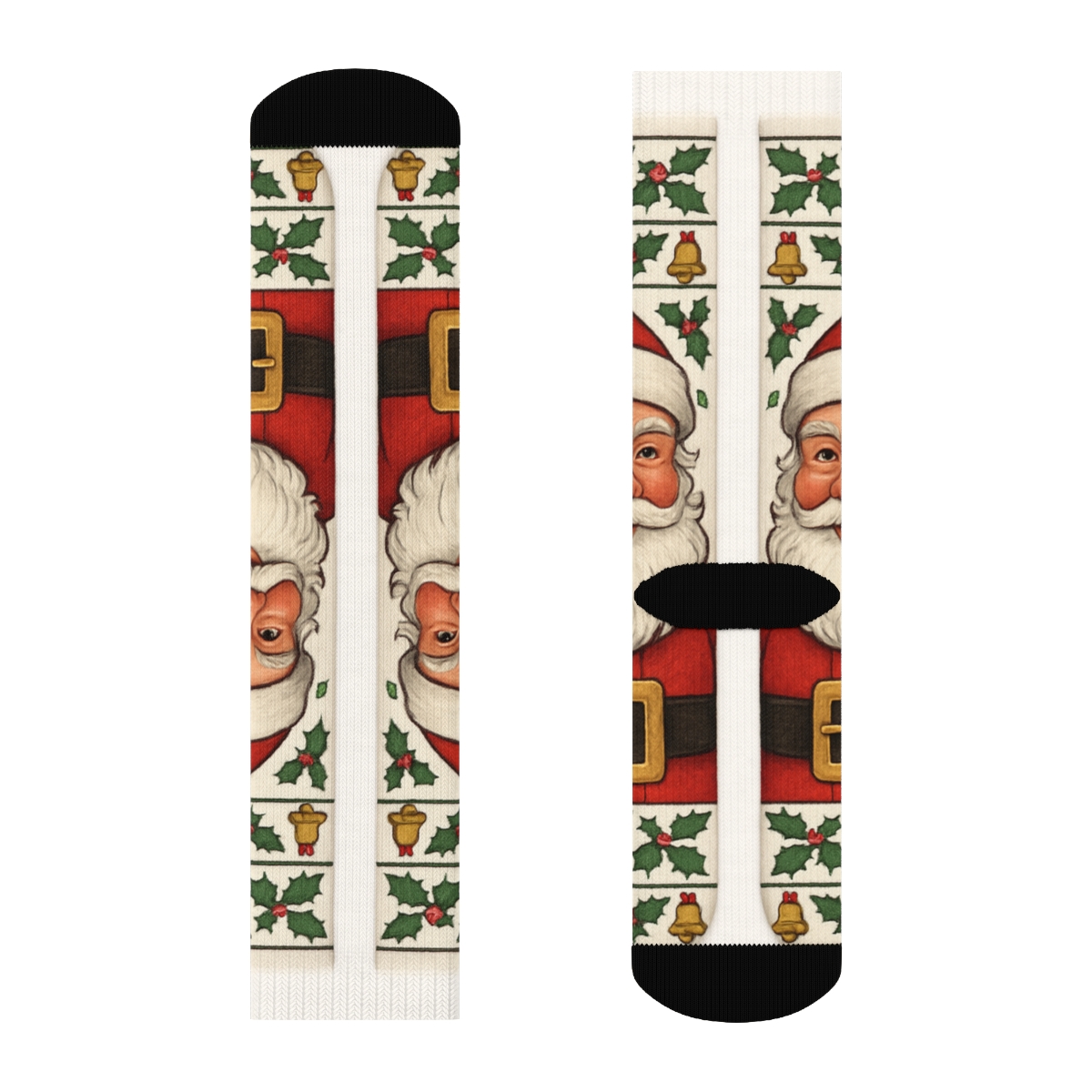 Santa Spotlight Mirrored Pair On White Background trendy patterned crew socks