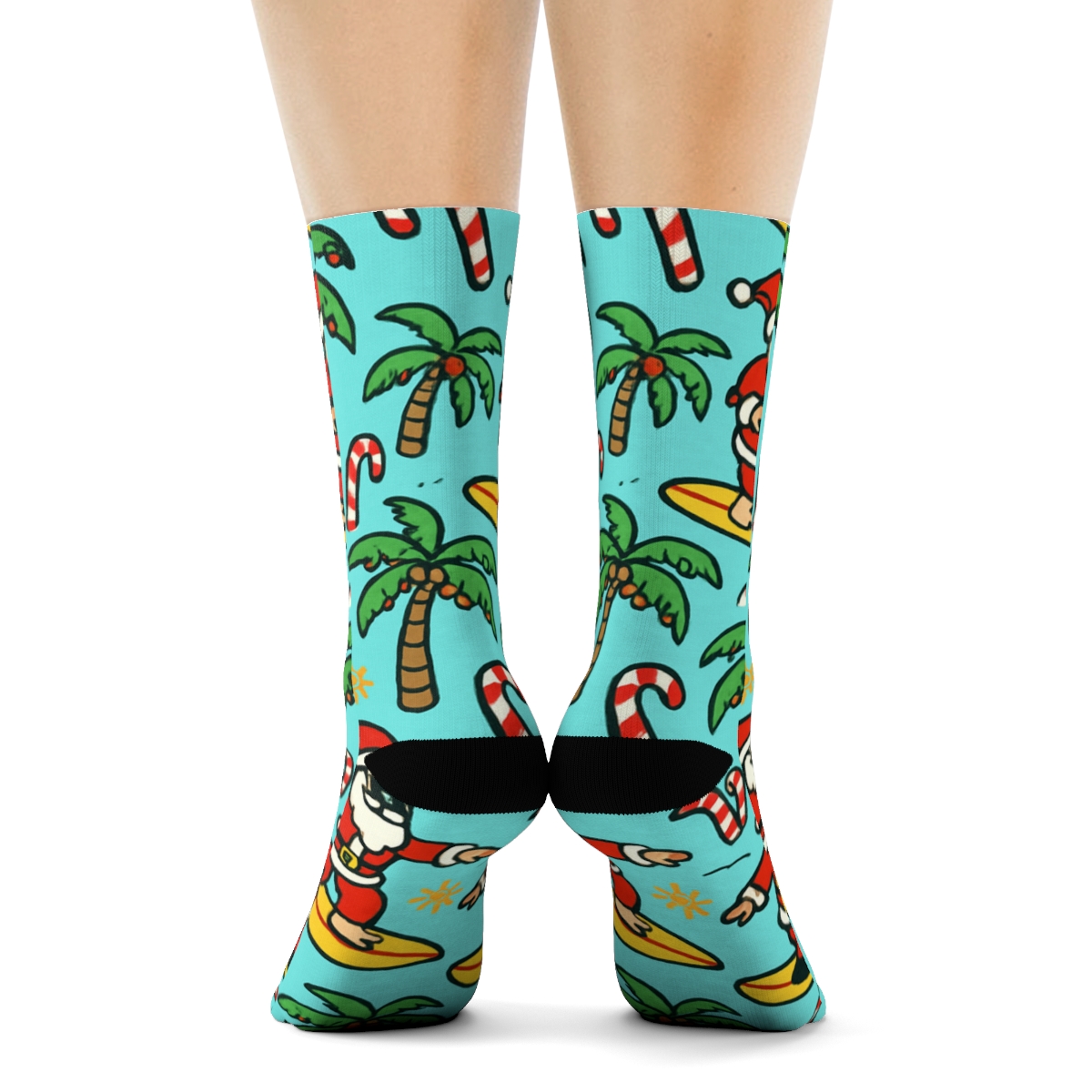Santa Surfboard Parade Christmas soft everyday crew socks