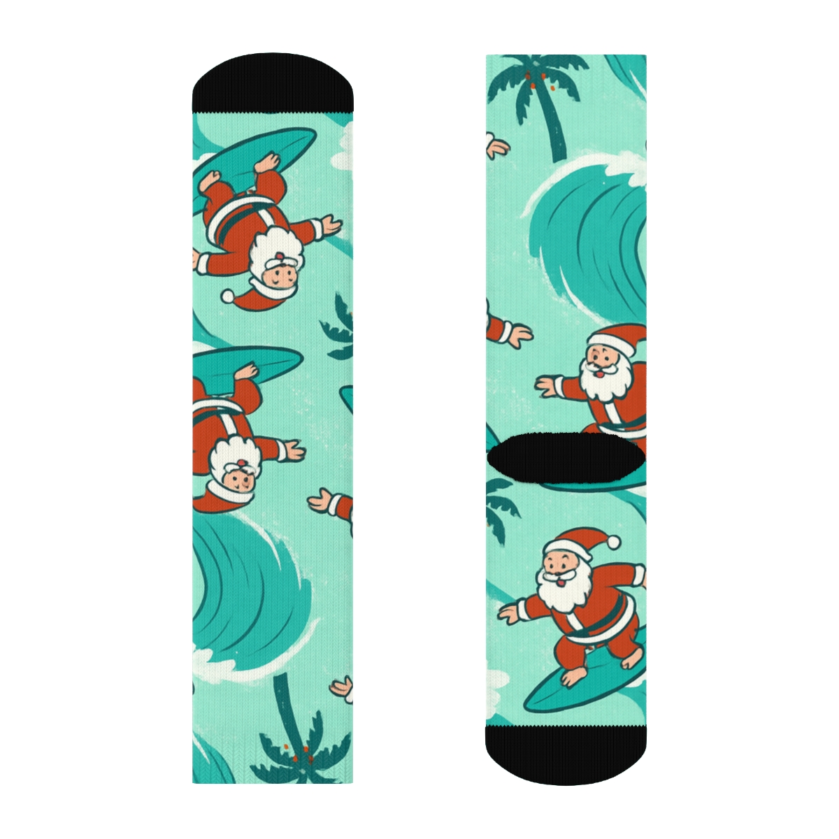 Santa Surfing Christmas Wave Pattern comfortable cotton crew socks