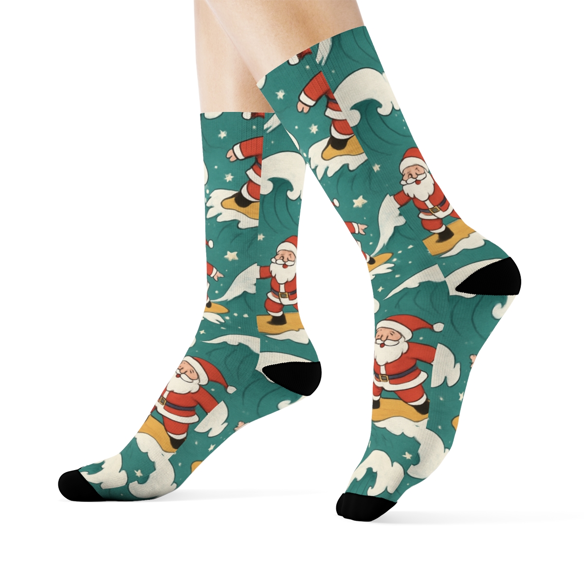 Santa Surfing Christmas Wave Repeat stylish athletic crew socks