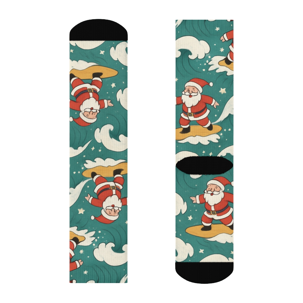 Santa Surfing Christmas Wave Repeat stylish athletic crew socks