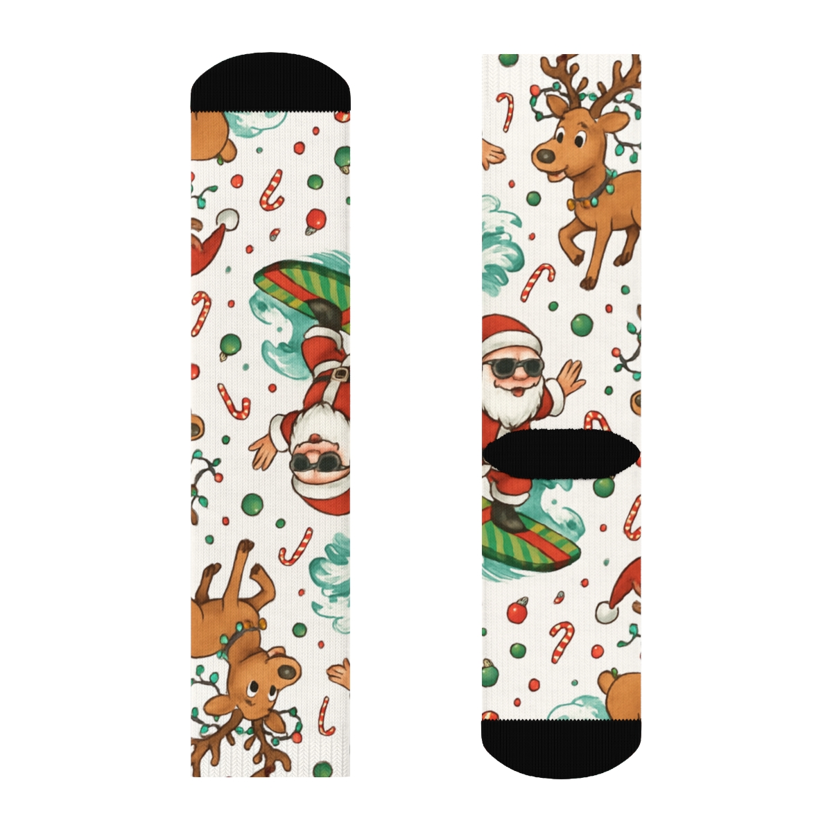 Santa Surfing Holiday Collage Repeat premium sports crew socks