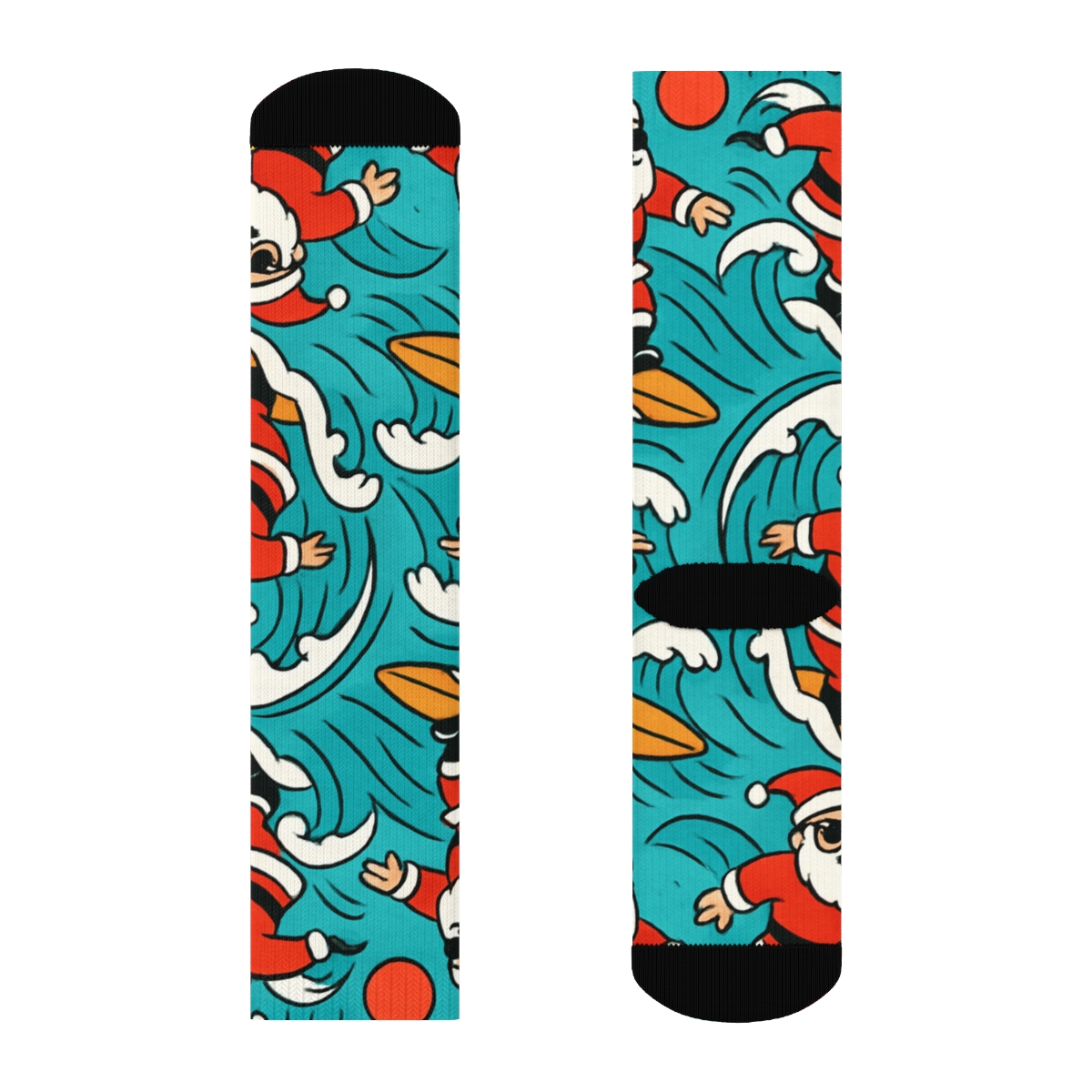 Santa Surfing Wave Pattern Xmas stylish athletic crew socks