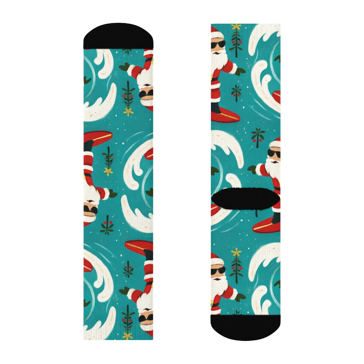 Santa Surfing Wave Repeat soft everyday crew socks