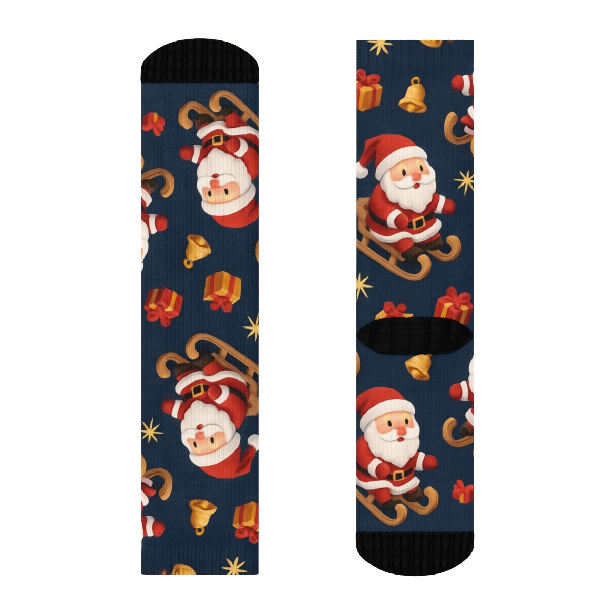 Santa With Sleigh Holiday Scatter On Navy Background custom crew socks