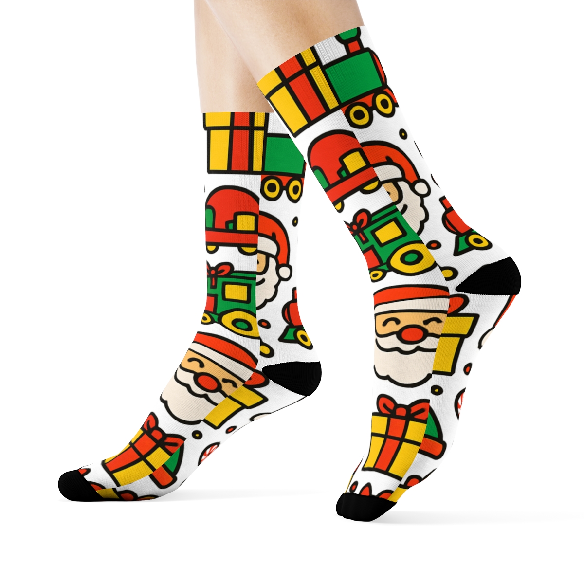 Santa Workshop Grid For Xmas On White Background personalized crew socks