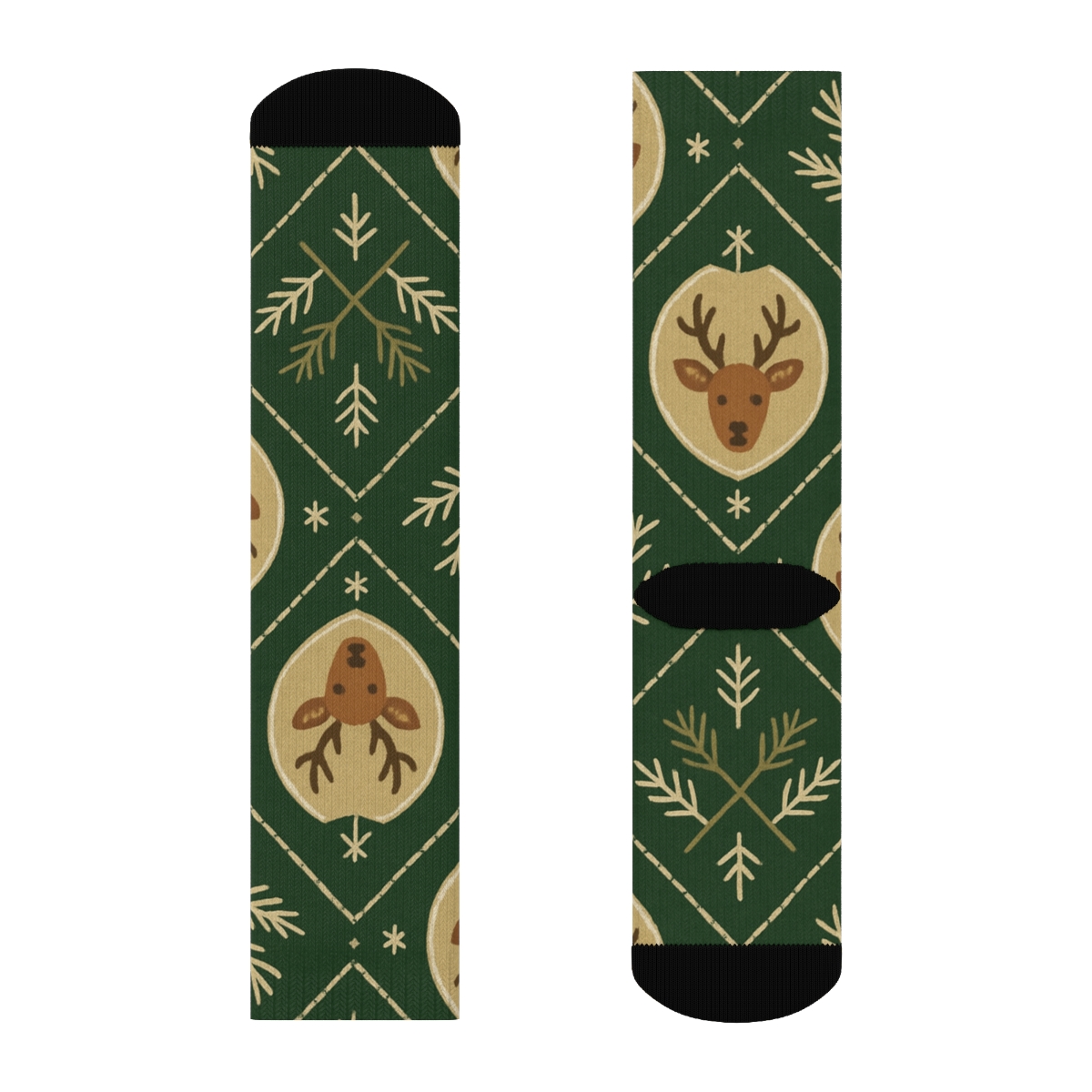 Scandinavian Folk Reindeer Medallion Lattice comfortable cotton crew socks