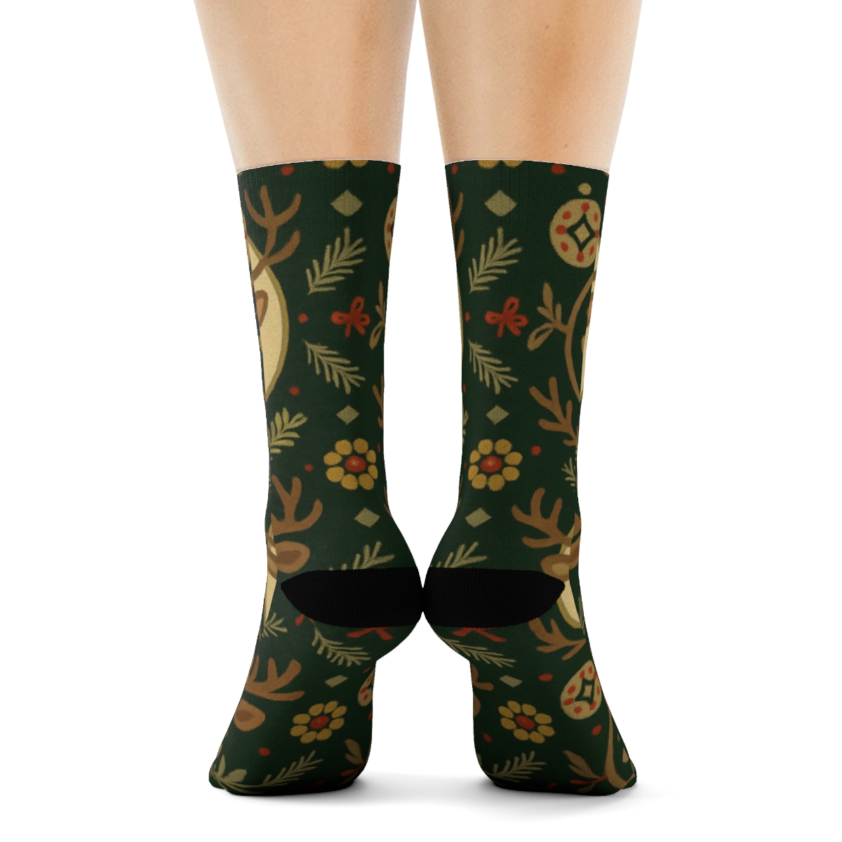 Scandinavian Folk Reindeer Medallion Lattice unique graphic crew socks
