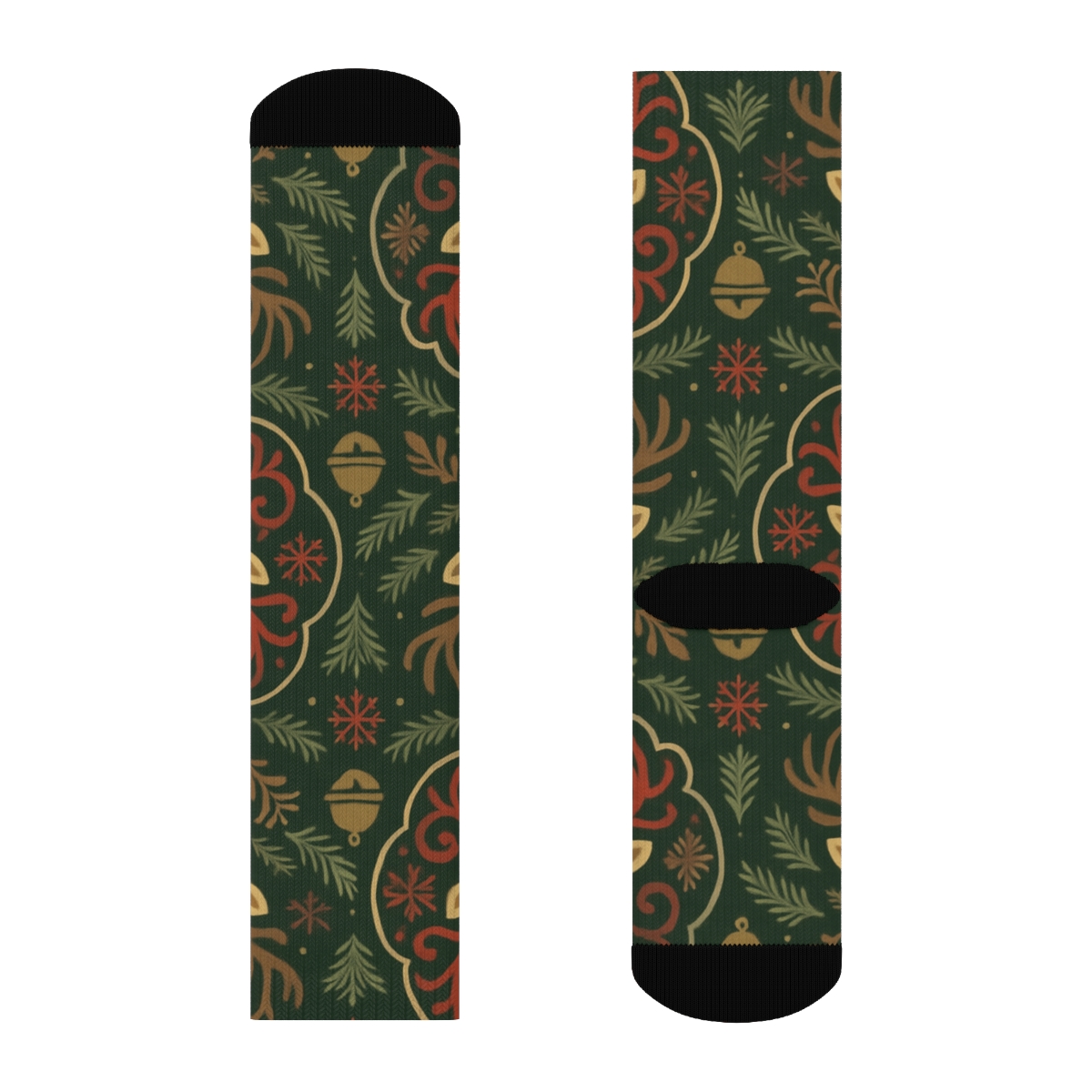 Scandinavian Folk Reindeer Medallion Rosette Repeat designer printed crew socks