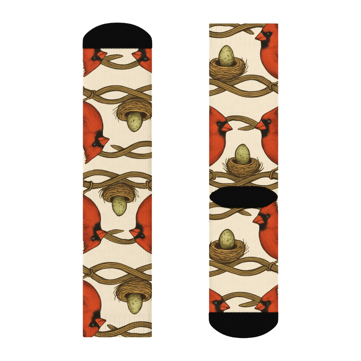 Scarlet Cardinal Branch Braid On Ivory Background personalized crew socks