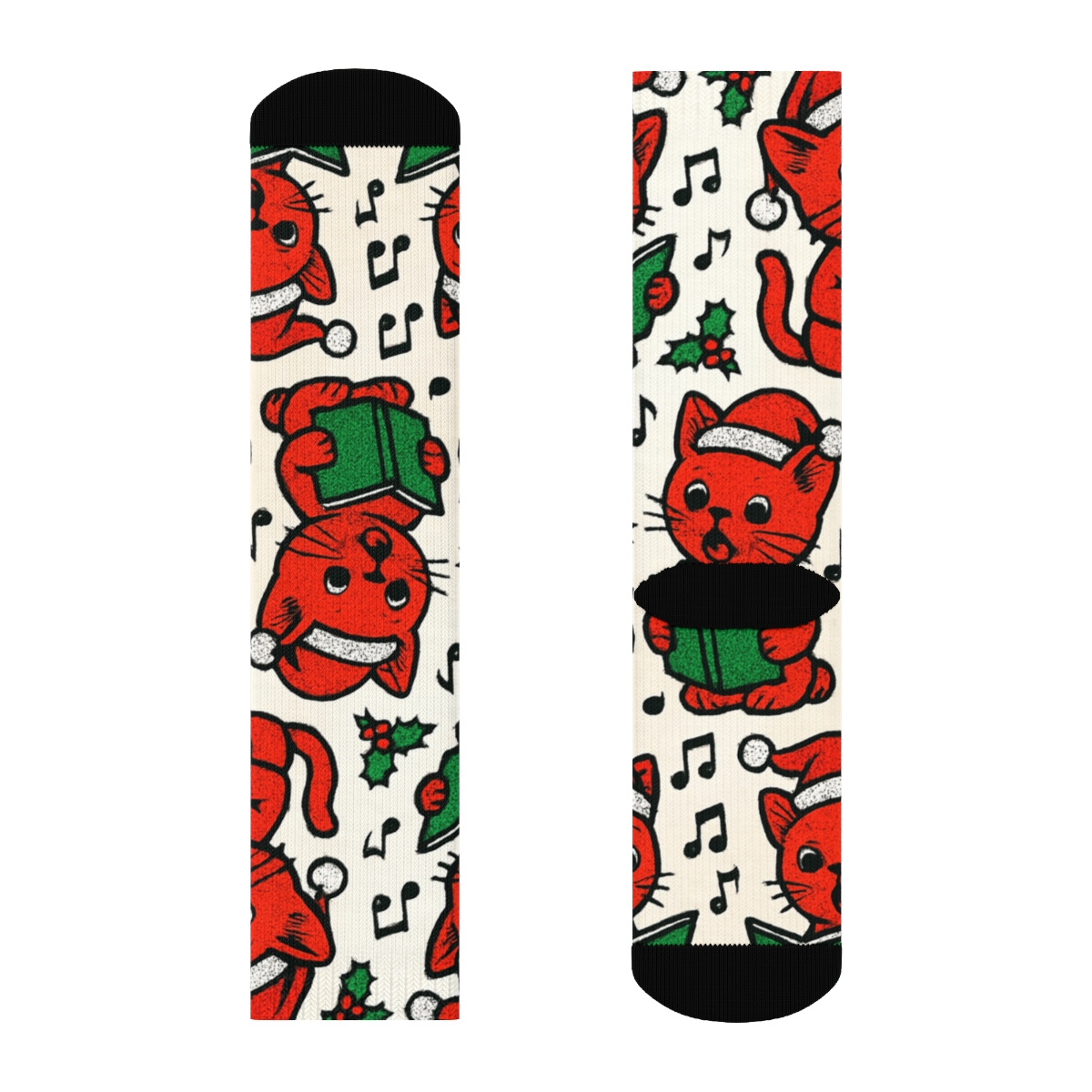 Scarlet Caroling Kittens Grid trendy patterned crew socks