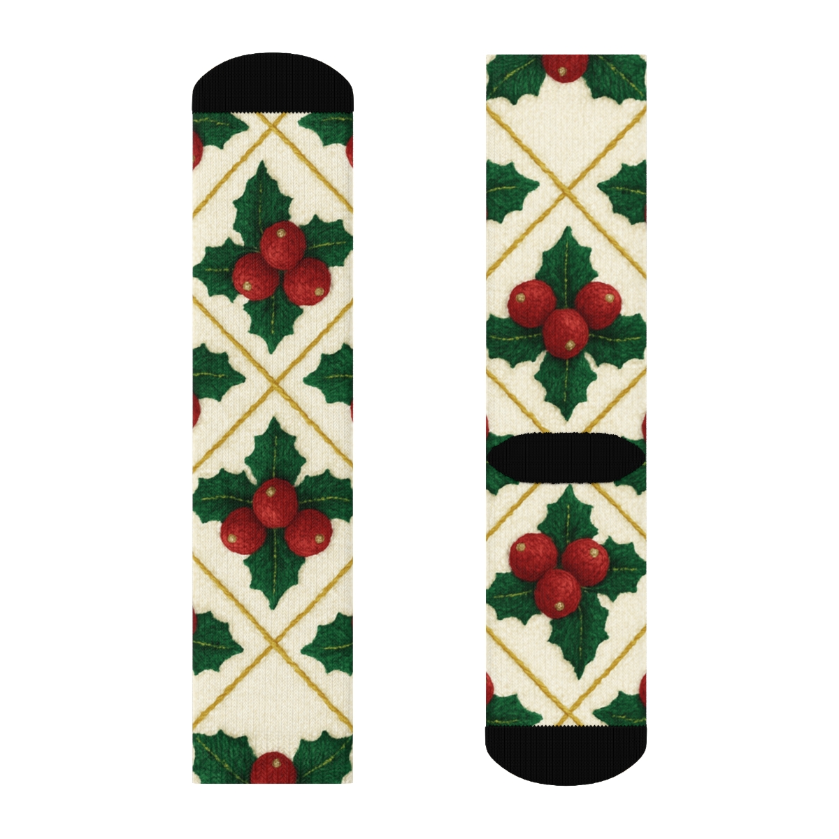 Scarlet Holly Grid On Ivory Background comfortable cotton crew socks