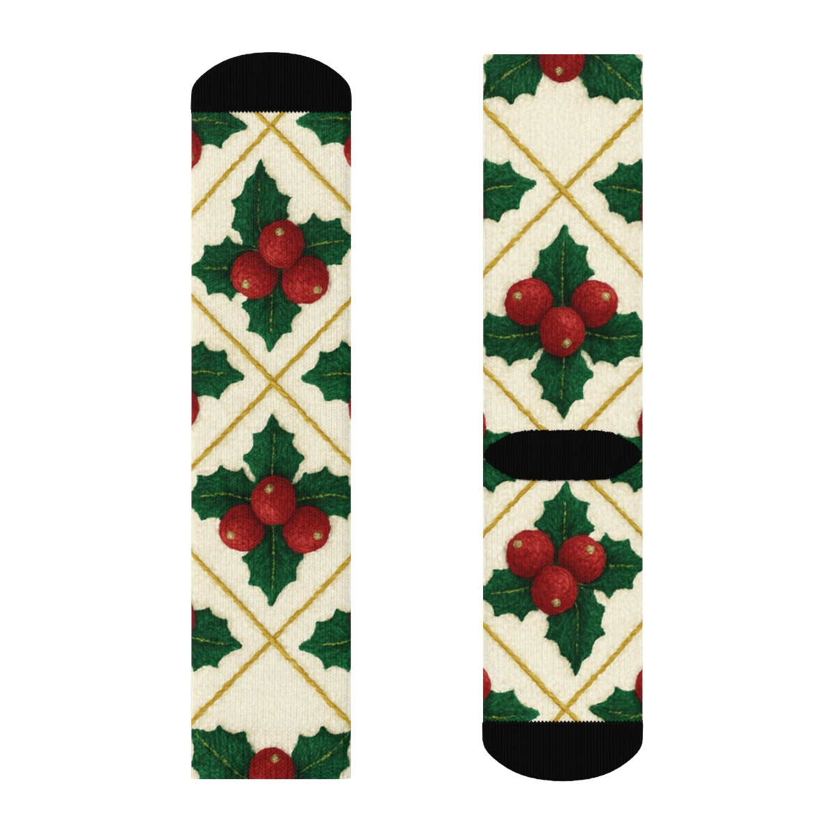 Scarlet Holly Grid On Ivory Background comfortable cotton crew socks