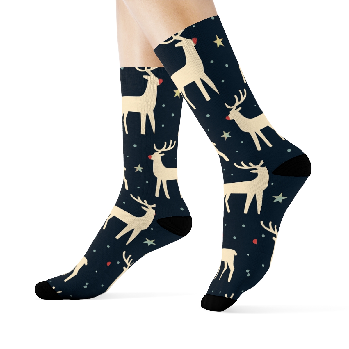 Scarlet Nose Starfield Pattern Rudolph stylish athletic crew socks