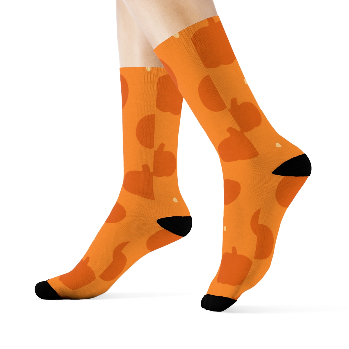 Scattered Pumpkin Silhouettes On Orange Background personalized crew socks