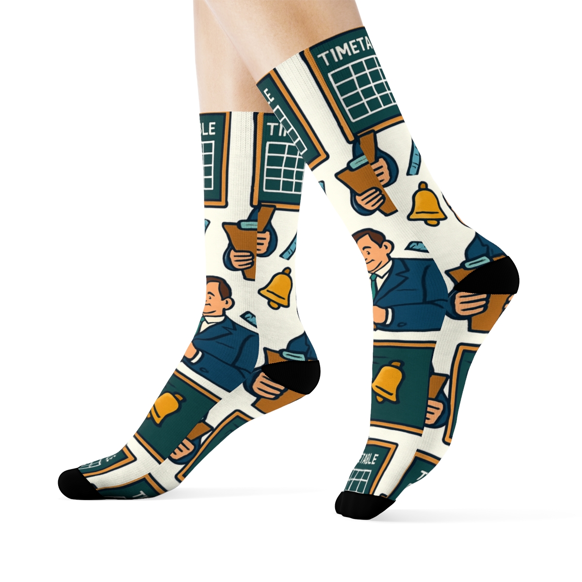 School Principal Leadership Chalkboard Grid unique graphic crew socks