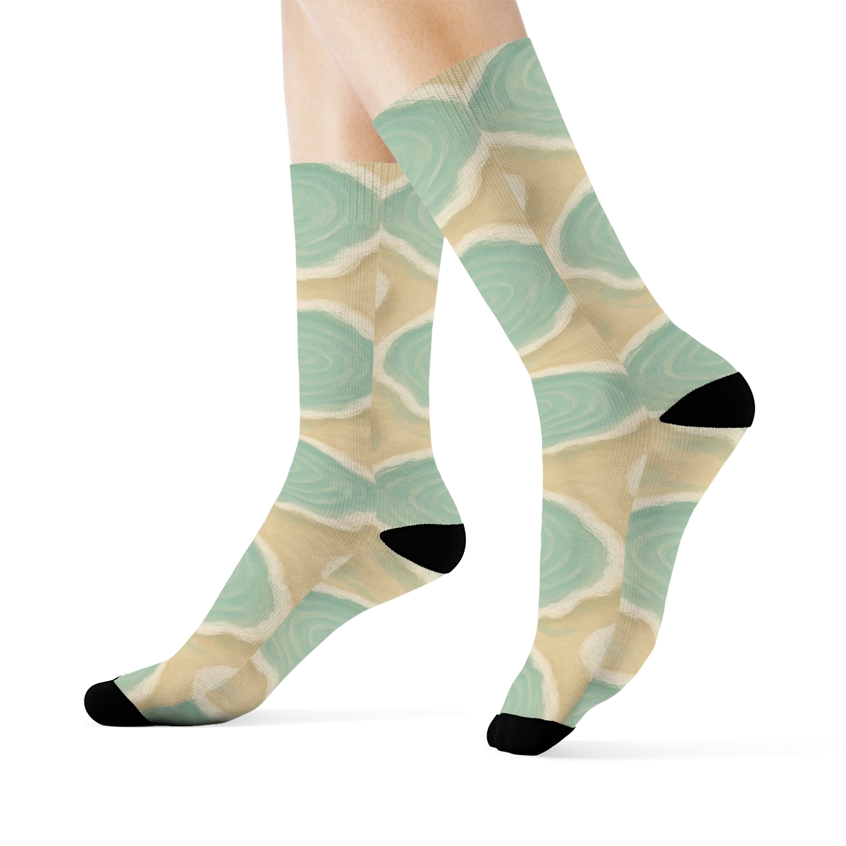 Seafoam Pebble Tide Grid designer printed crew socks