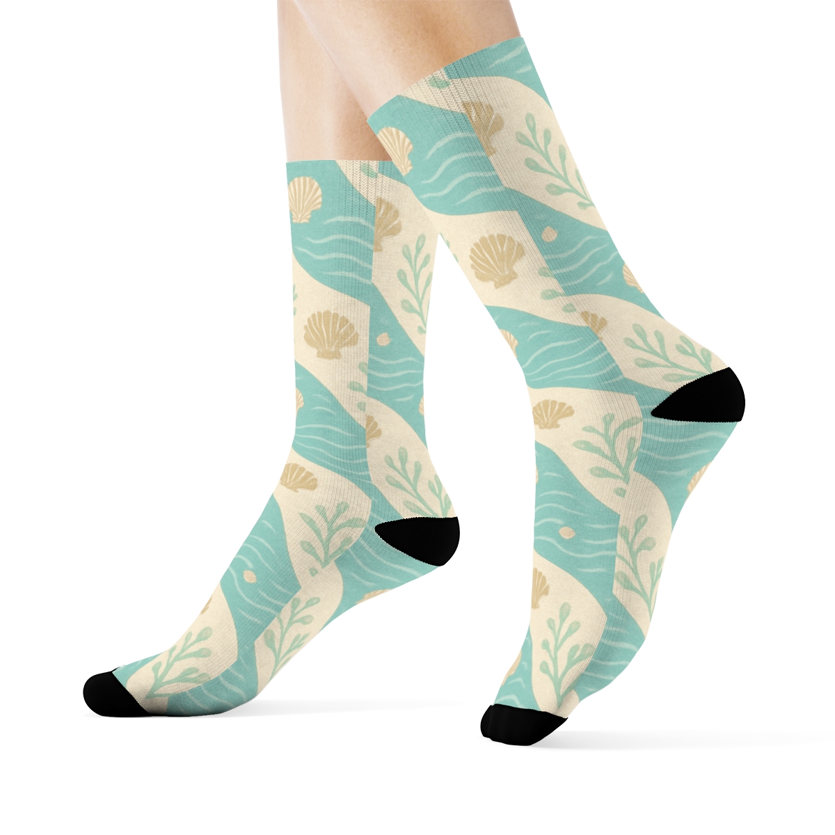 Seafoam Ripple Chevron soft everyday crew socks