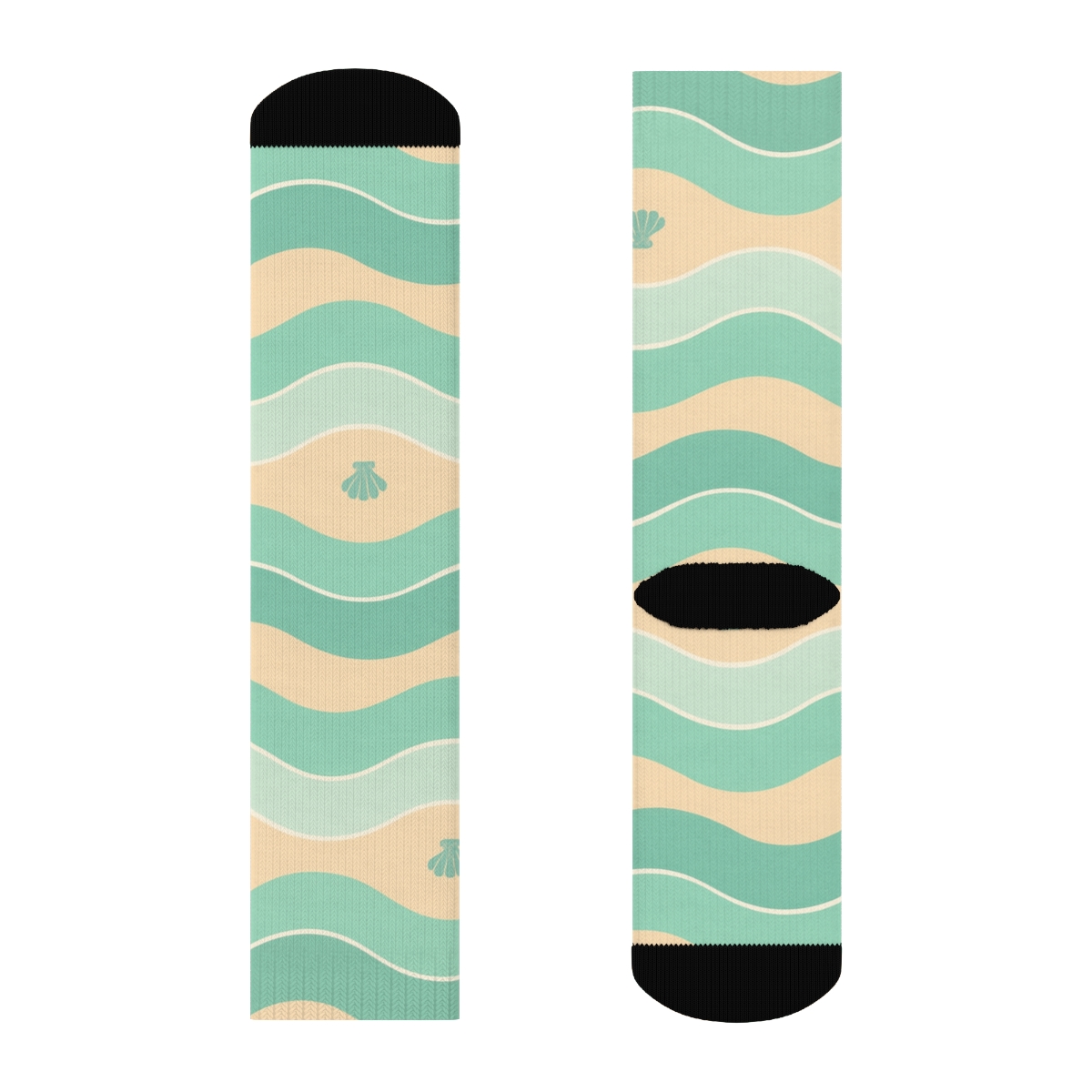 Seafoam Scallop Waves On Shell Sand premium sports crew socks