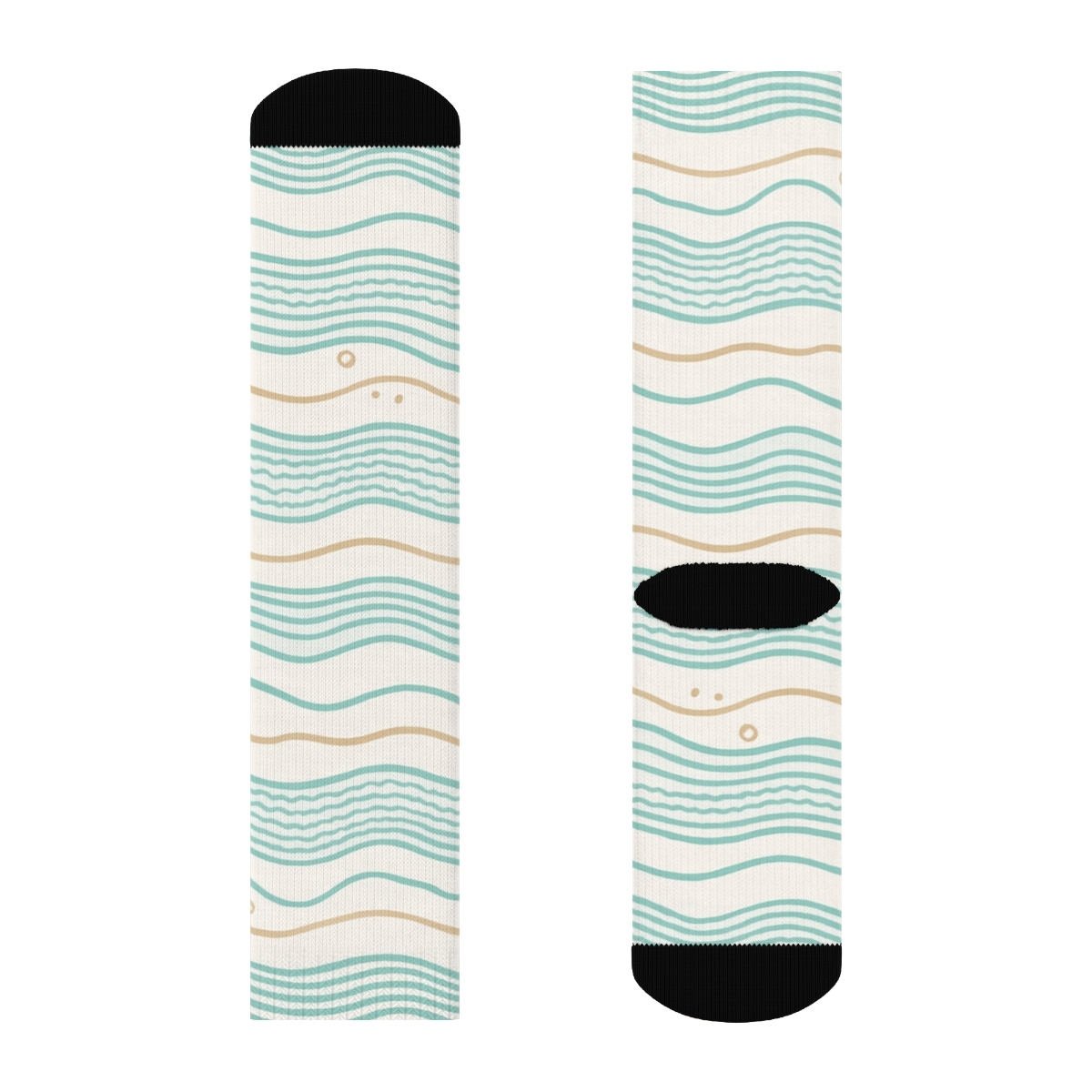 Seafoam Tide Band Topography designer printed crew socks