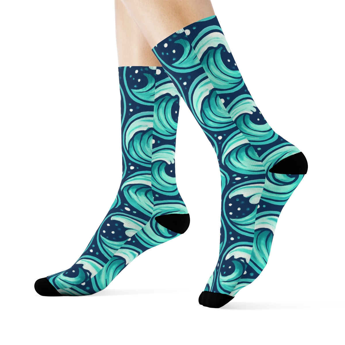 Seafoam Whirlpool Medallion Tiles unique graphic crew socks